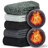 [HORADON] 靴下 メンズ 冬 防寒 厚手 ソックス 【極厚裏パイル・暖かさが爆発してる・ふわふわの雲のような感触】保温 防寒 吸汗 抗菌消臭 伸縮性 耐久性 25-28㎝ 男女兼用 5足セット (JP, アルファベット, Free Size, 標準, ブラック＋ダークグレー＋ライトグレー＋コーヒー＋グリーン)