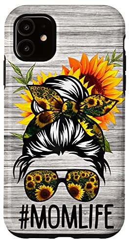 Iphone 11 Mom Life Messy Hair Bun Sunflower Women Mother's Day Case #TOP1