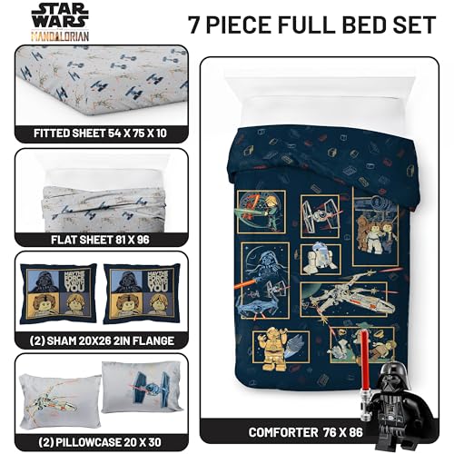 Image of Jay Franco Kids Comforter Set Includes Sheets and Pillow Covers - Soft and Cozy Bed Set for Stylish Room Decor, Official Licensed Bedding, Blue - LEGO, 7 Piece Full