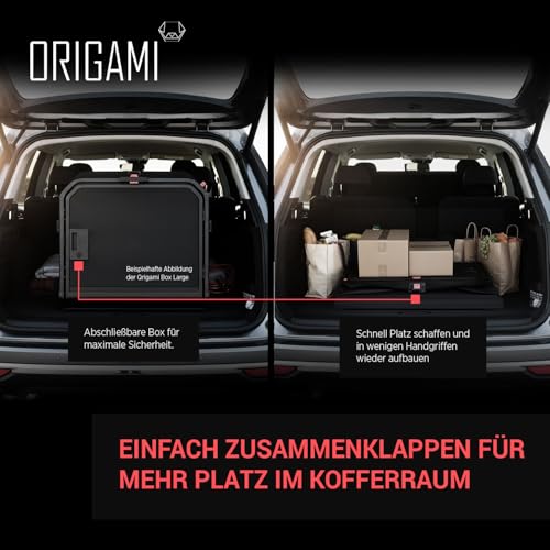 1one1 ORIGAMI Hundetransportbox Auto Alu Size Small | Alu Hundebox Auto Kofferraum | Hundebox faltbar per Knopfdruck & Crash-getestet | Transportbox Hund aus Aluminium & Textil