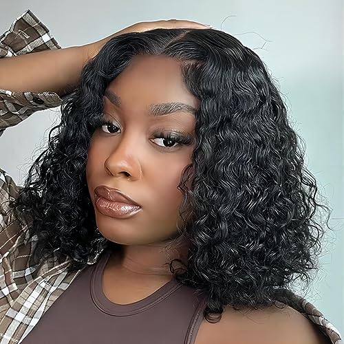 Image of ISEE Wear and Go Glueless Wigs Water Wave Bob Wigs Human Hair 14 Inch