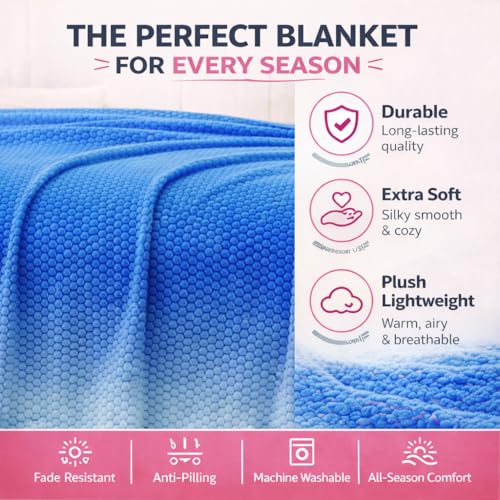 Image of Cortina Jacquard All Season Blanket Single Size Summer AC Blanket Winter Warm Lightweight Reversible Throw Soft Cozy Plush Fuzzy Blanket for Bed Couch Sofa (Blue, 150x200 cm) Color May Vary