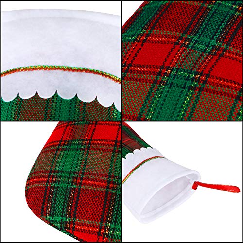 image for URATOT 12 Pack 15 Inches Christmas Stockings Red and Green Plaid Patte