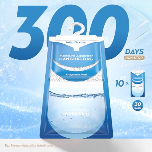 Image of Moisture Absorbers 20 Pack Fragrance Free, Hanging Closet Dehumidifier Bags, Humidity Absorber, Compact Eliminates Odors for Car, Bathroom, Bedroom, Basement, 9.8OZ