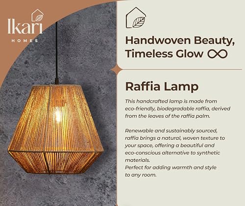 Image of Ikari Homes Raffia Pendant Light I Rattan Pendant Lamp I Best use for Outdoor, Restaurants & Indoor I Home Decor Lamps I Beize Color Ceiling Light Boho Lamp I Warm Glow I Big Size 9 x 10 in