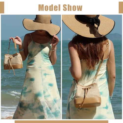 SUKUTU Straw Drawstring Shoulder Bag Bucket Bag for Women Summer Handwoven Beach Vacation Handbag Crossbody Bag3