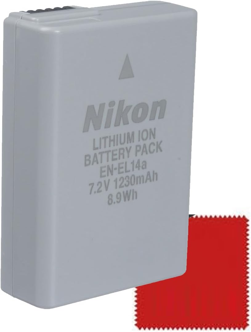 Nikon EN-EL14a Rechargeable Lithium-Ion Battery Bundle with Microfiber Cloth for for Df, D5600, D5500, D5300, D5200, D5100, D3500, D3400, D3300, D3200, and D3100 Cameras (Bulk Packaging)