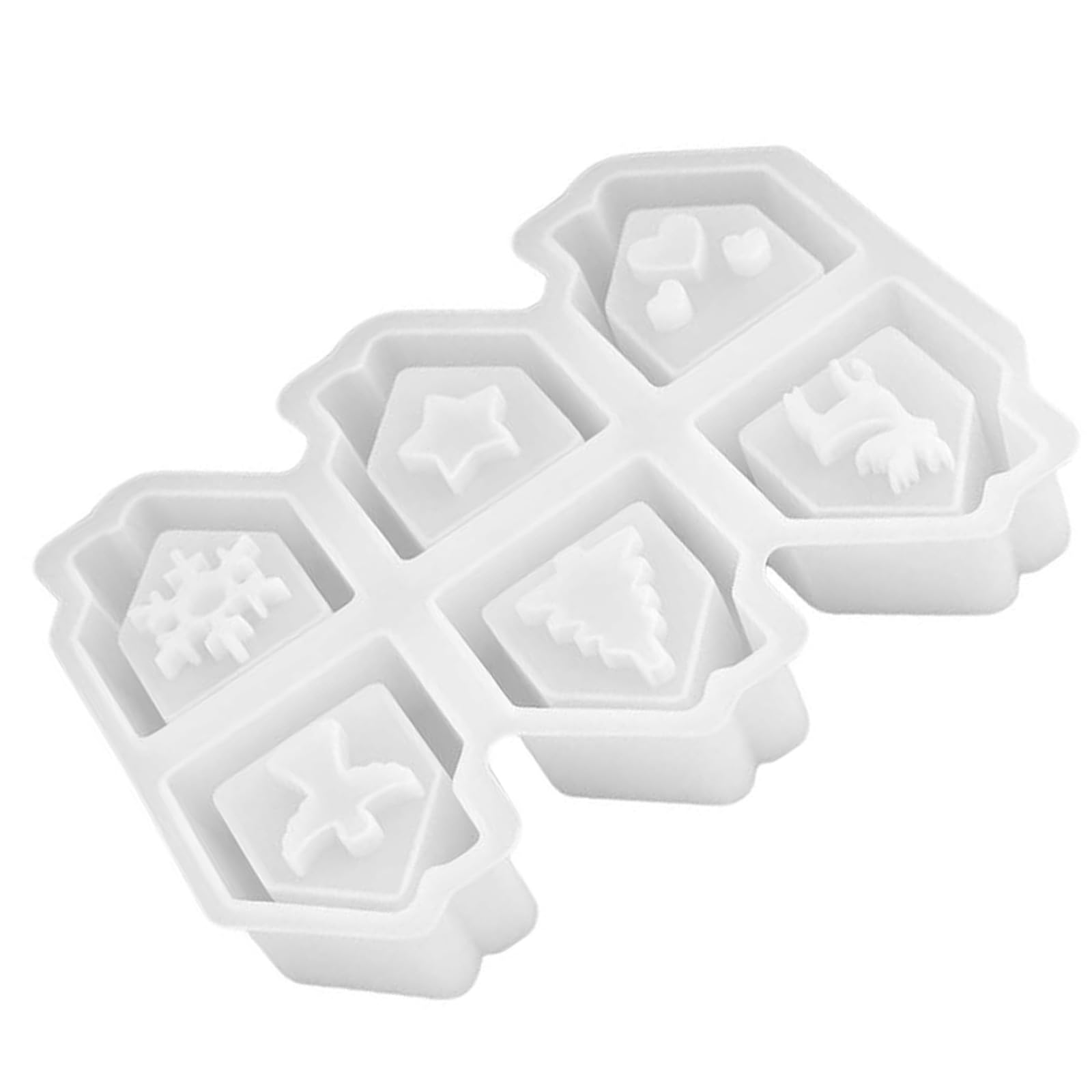 Fazvncv Cottage Silicone Mold for Wax Making, 6-Cavity Craft Form with Star, Tree, Deer, Hearts, Snowflake, and Small Figure, White Tealight Holder Silicone Molds for Epoxy Resin