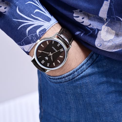 Image of CRESTELLO Faux Leather Strap Analog Wrist Watch for Men (Black /Blue /Green /Brown /Silver Dial) | CR-WT044
