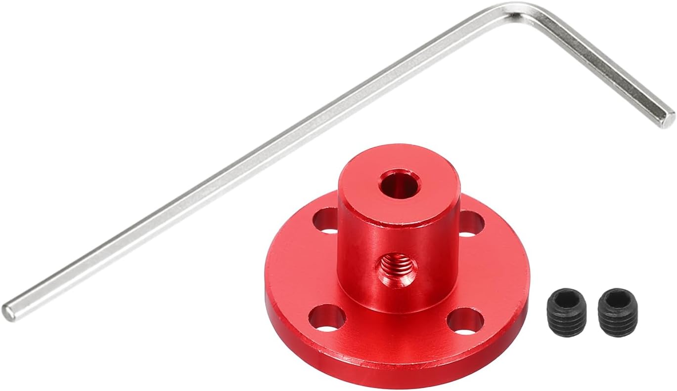 sourcing map 4 Pcs 3mm Flange Coupling Connector Rigid Guide Model Coupler Accessory Shaft Axis Fittings with Mini Hex Wrench and Fastening Screw for DIY RC Model Motors,Red