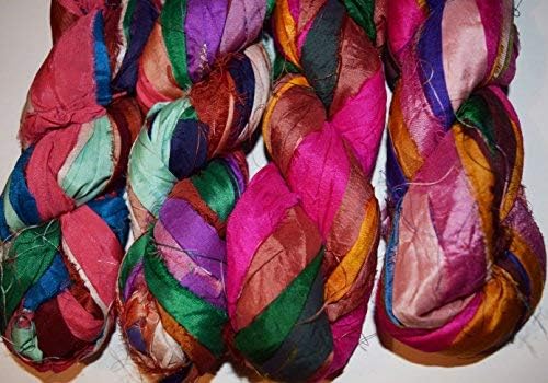 Sari Silk 100g Ribbon Yarn Sunny Pink Multi-Recycled Sari Silk Ribbon Yarn