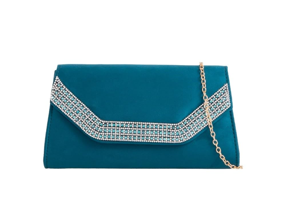 Girly Handbags Bolso de mano con marco de diamante, tamaño mediano, color cian