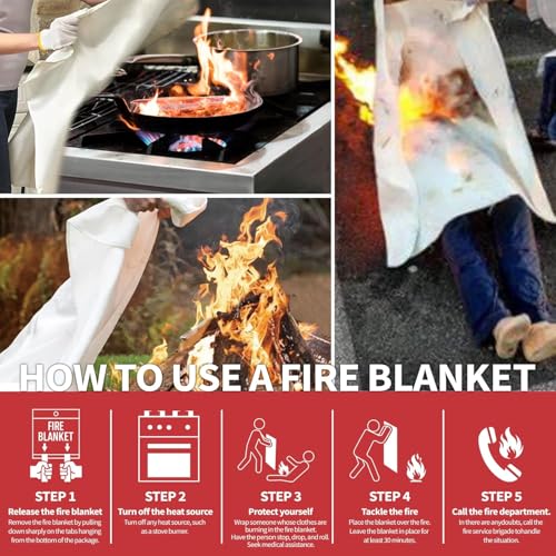 Image of Fire Blanket-[2 Pcs] with Masks、Hooks and Gloves - Emergency Fire Blanket for Home & Kitchen, High Heat Resistant Fire Suppression Blankets for Home Safety, Kitchen, Camping and Office Safety (2)