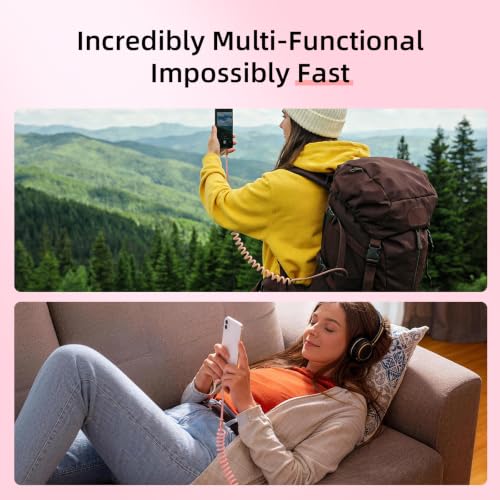 Image of MFish 4 in 1 Coiled USB C Cable, 6.6FT, 240W, Pink | Portable, Fast Charging, USB A /C to USB C and Lightning, iPhone 17 /16 /15, iPad, MacBook Pro /Air, Laptop, Android
