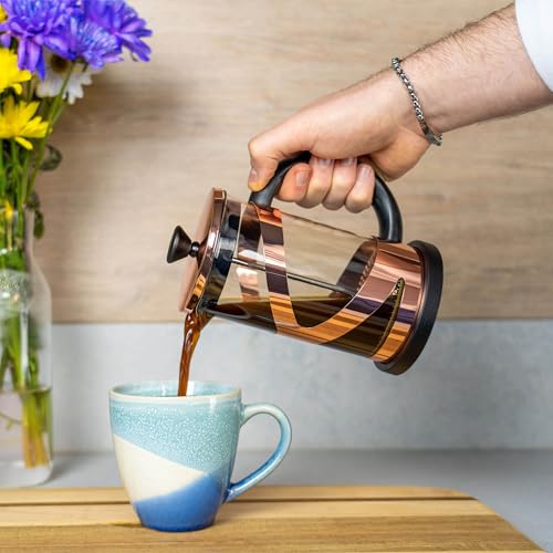 Café Olé Classico Kaffeepress Kupfer, 800 ml / 3 Becher / 6 Espressotassen, French Press-Kaffeemaschine, Edelstahl-Sieb, Glaskörper… – Ansicht 3