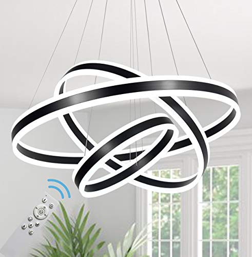 Meenyo Contemporary Led Chandelier Lighting Dimmable Ceiling Dining Room Chandeliers Modern Large Living Room Led Light Fixtures Hanging 3 Rings Bedroom Foyer Black 113W 31.5"Dia