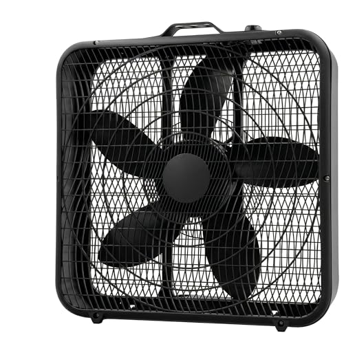 Comfort Zone Box Fan with Carry Handle, 20 inch, 3 Speed Full-Force Air Circulation with Air Conditioner, Floor Fan, Bedroom Fan, Airflow 15.03 ft/sec, Ideal for Home, Bedroom & Office, CZ200ABK