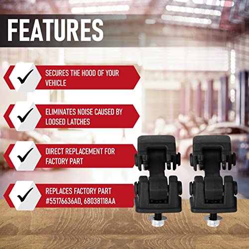 Image of Hood Latches Set of 2 - Replaces 55176636AD, 68038118AA, 42422 - Fits 1997, 1998, 1999, 2000, 2001, 2002, 2003, 2004, 2005, 2006 Jeep Wrangler TJ - Hold-Down Hook Latch Pair - Year Models 1997-2006