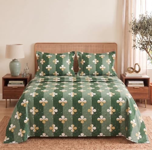 Image of BSB HOME 240 TC Cotton Double Bedsheet with 2 Pillow Covers, Soft & Breathable Bed Sheet for Double Bed, Fade & Wrinkle Resistant, Floral Print, 90 x 100 Inches (228 x 254 cm) - Sage Green