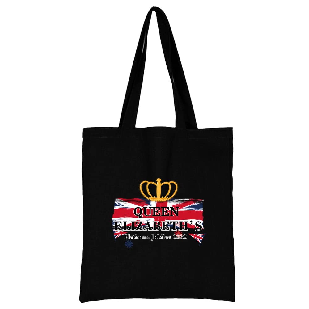 Queen Elizabeth II Platinum Jubilee 2022 Canvas reusable grocery bags,Casual Travel HandBag, Shoulder Tote Bags, Shopper bag eco friendly washable Storage bags Shopping bag Canvas bag for Women