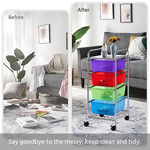 Yaheetech 4 Drawers Cart Rolling Plastic Storage Cart And Organizer Metal Frame Plastic Drawers Plastic Trolley Organizer On Wheels, Multicolor #TOP7
