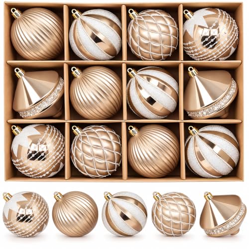 3.15 Inch White and Gold Christmas Ball Ornaments 12 Pack 80mm