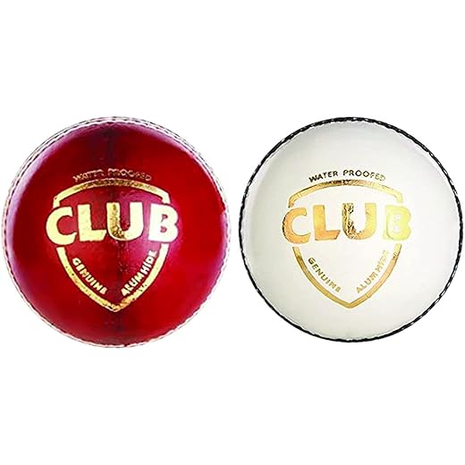 M_K Sports Club Leather Cricket Ball - Two Piece Club Size Match Cricket Practice Ball - Red/White