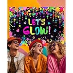 Mocsicka Neon Glow Party Backdrop Let’s Glow in The Dark Decorations Party Supplies Neon Graffiti Splatter Happy Birthday Banner Background Photo Booth Props (Glow Design but Not Glow) (7x5ft) - Image 4