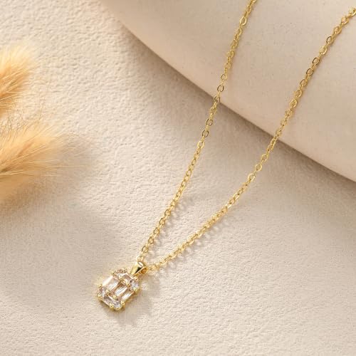 Image of Gold Silver Necklace for Women, Dainty Cubic Zirconia Pendant