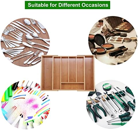 simpdecor Bamboo Expandable Cutlery Tray Utensil Drawer Organiser Adjustable Kitchen Drawer Divider 5-7 Compartments Expandable