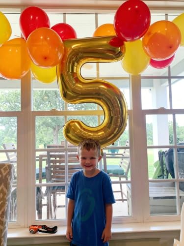 Image of 5 Balloon Numbers Birthday Decorations, 40In Gold Balloons for Men Women | Eye-catching Appearance, Perfect Decorative Centerpieces, Convenient Self-sealing Structure, Widely for Various Occasions