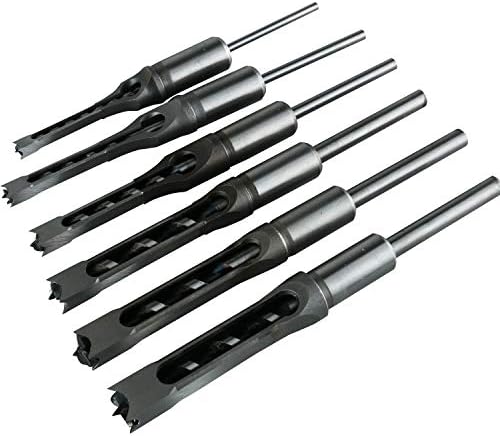 6pcs Square Hole Mortise Chisel Drill Bit Tools, 5/8" 9/16" 1/2" 3/8" 5/16" 1/4" HSS Woodworking Hole Saw Mortising Chisel Drill Bit Set, Different Sizes