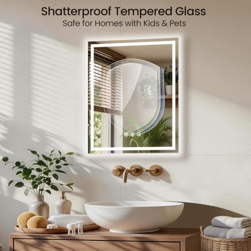 Image of 30x36 LED Bathroom Mirror with Anti-Fog, Backlit & Front Lights, Memory | Dimmable 3 Color CRI 95+ Shatterproof Tempered Glass ETL Listed for Safety Lighted Bathroom Vanity Mirror for Wall
