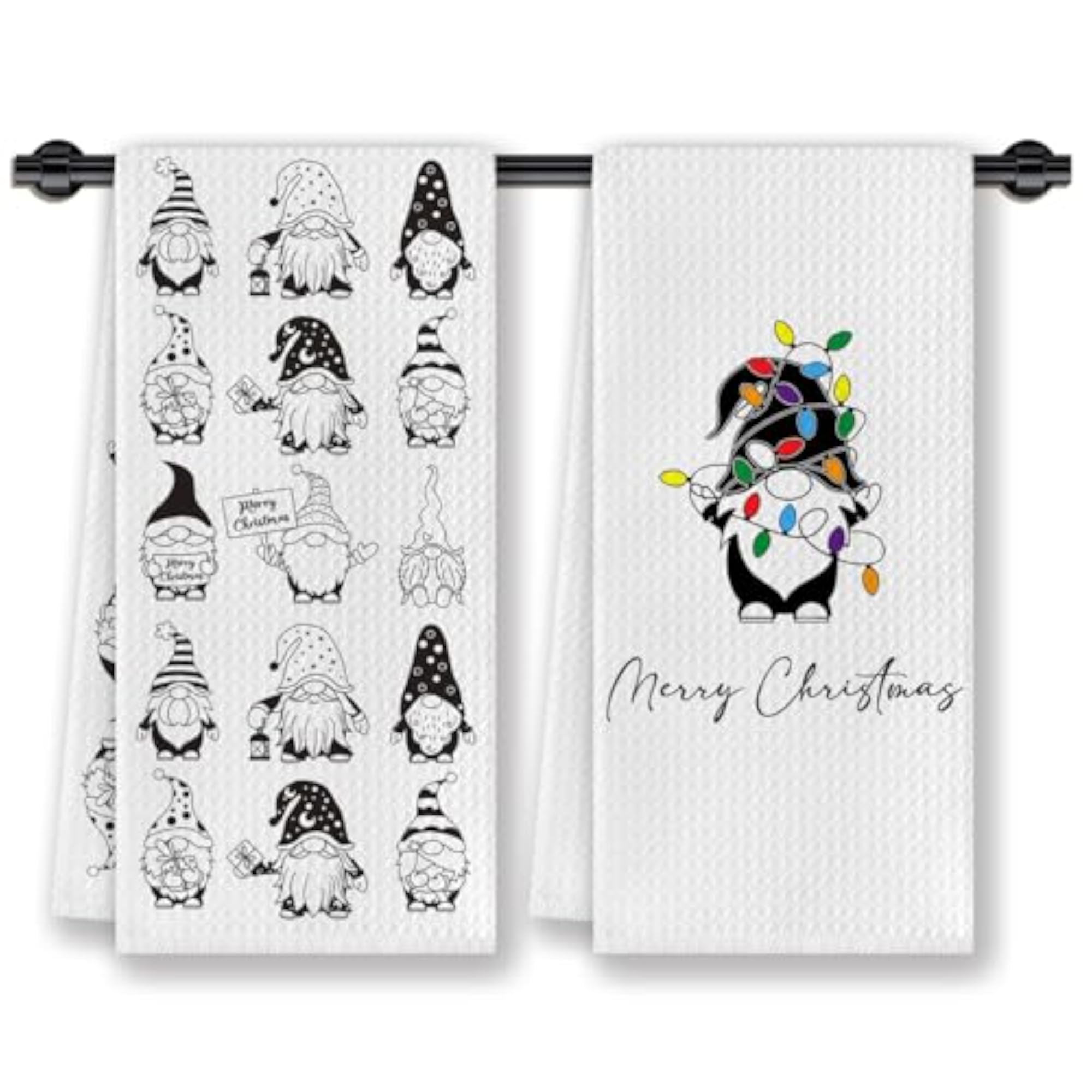 Black and White Christmas Gnome Kitchen Dish Towels