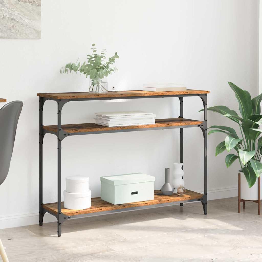 SXZenSpace Industrial Slim Console Table 100 x 29 75 cm Old Wood Engineered Hallway Side with 2 Shelves Modern Narrow Sofa for Living Room Corridor and Bedroom