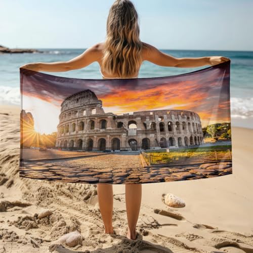 Telo Mare Microfibra Italia Uomo Donna 160x80 cm, Asciugamano da Spiaggia Rome, Antisabbia Ad Asciugatura Rapida, Leggero, per Mare, Picnic e Bagno 633-PQ