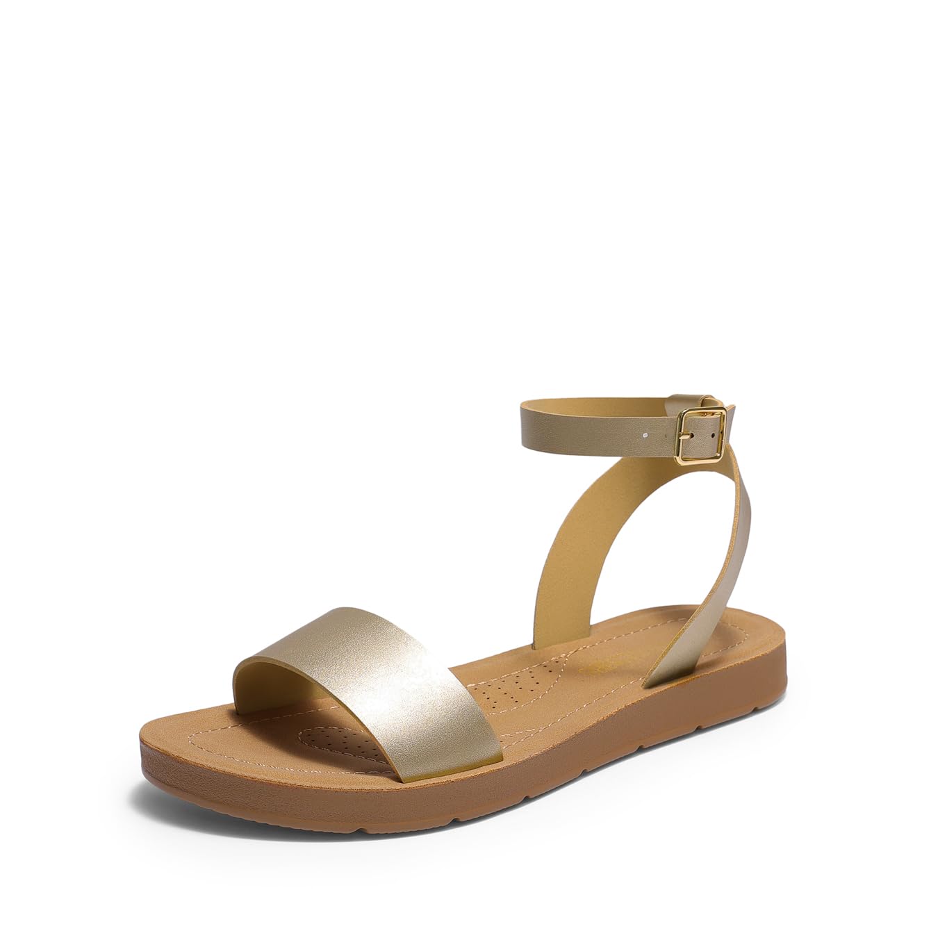DREAM PAIRS Women's Ankle Strap Flat Sandals | Single-band, Open-toe Design with Adjustable Slingback Strap, Lightweight Outsole &amp; Versatile Style for Daily Summer Wear