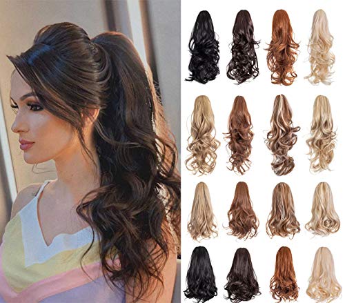 Wodelanle Ponytail Extension Clip in Claw Hair Piece for Women 16" 18" Synthetic Curly Wavy Claw Hair Extensions Pony Tails (Ash Blonde)