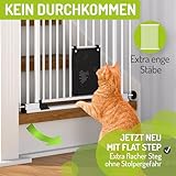 BOMI Tierschutzgitter Merle| Treppenschutzgitter ohne Bohren| Ideal als Absperrgitter Hund, Katzengitter Tür & Welpenzaun | Extra Enge Stäbe | Hundegitter Wohnung weiß Metall | Breite: 83-93 cm