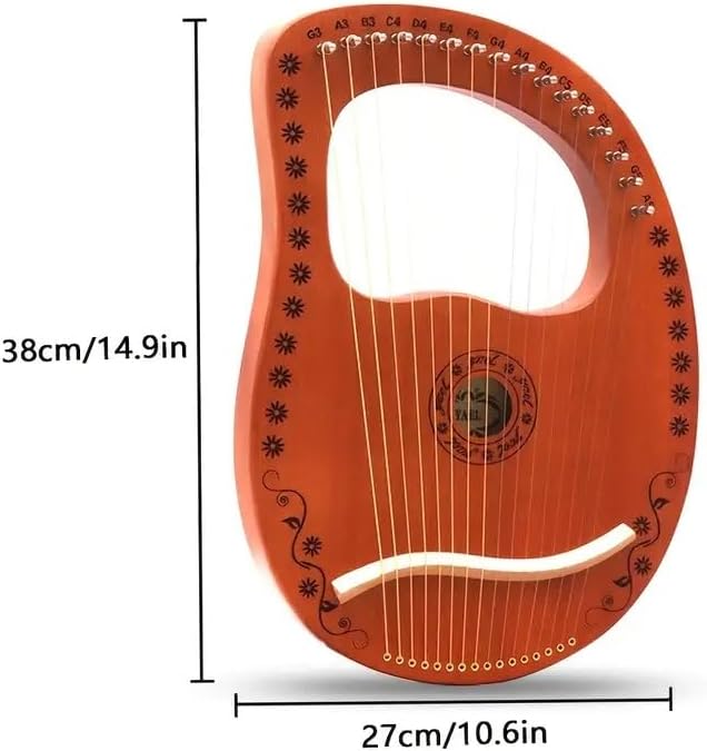 16-String Premium Mahogany Lyre - with Wrench and Spare Strings - Ideal for Band & Orchestral Performances(Blue)