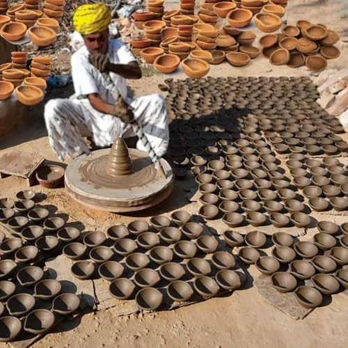 Image of Pure Source India Natural Clay Traditional Diwali Ke Diye | Earthen Clay Diya | Mitti Ka Diva | Diyas for Pooja (51pcs)