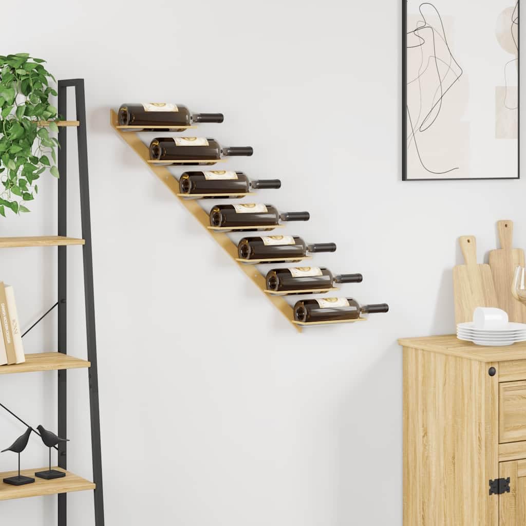 Wand Weinregal aus goldenem Metall für 7 Flaschen, Flaschenregal mit Montagezubehör, für Küche, Bar, Speisekammer und Wohnzimmer, platzsparende Lagerung mit moderner Aufbewahrung