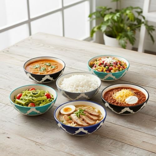 Image of Ceramic Bowls for Daily Meals - Good for Morning Breakfast, Smoothie Bowls, Vegetables, Soup, Pasta, Snacks Rice, Ice Cream, Soup, Noodles, Microwave and Dishwasher Safe (Random, Set of 2)