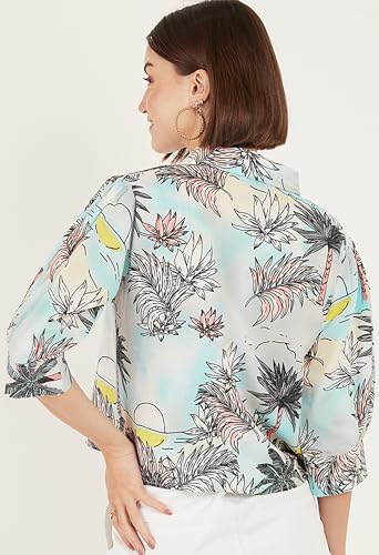 Image of ALL YOURS Women Women's Blue Boxy Floral Printed Casual Shirt (ALLSH5001 TUR XS)