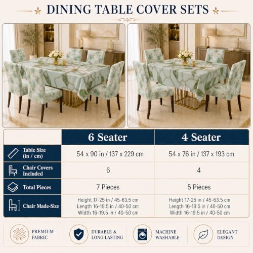 Image of Cloth Fusion Dining Table Cover with 6 Chair Covers, 6 Seater Table Cloth | Table cover and every chair cover in one matching print; 4-way stretch chair covers; 6 designs; washable, not PVC