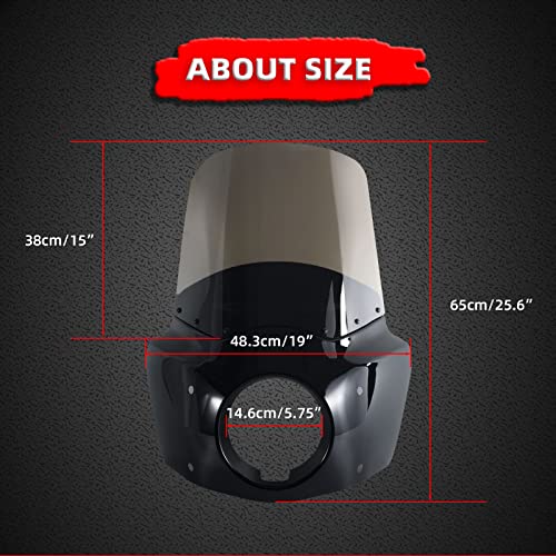 Image of FATECIM Motorcycle 5.75 inch Headlight Fairing with 15 inch Smoke Windshield Windscreen & 48-58mm Mounting Kit Headlight Extension Block For Harley 2018 2019 2020 2021 2022 Softail FXBB Street Bob