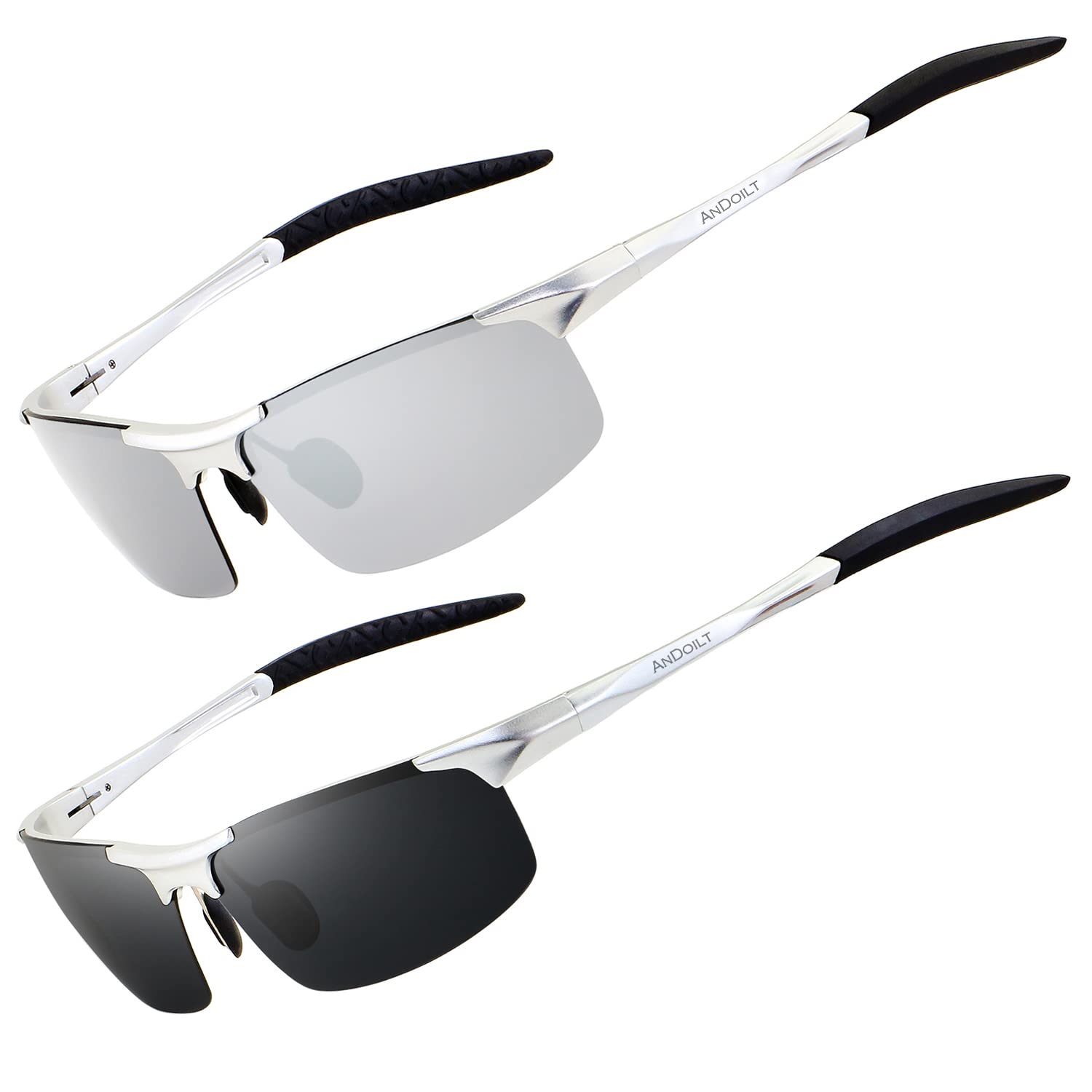ANDOILT Men's Polarized Sports Sunglasses, Aluminum-Magnesium Frame | TAC polarized Shades UV400 lenses, lightweight 25g, for driving, fishing, cycling, running, other outdoor activities