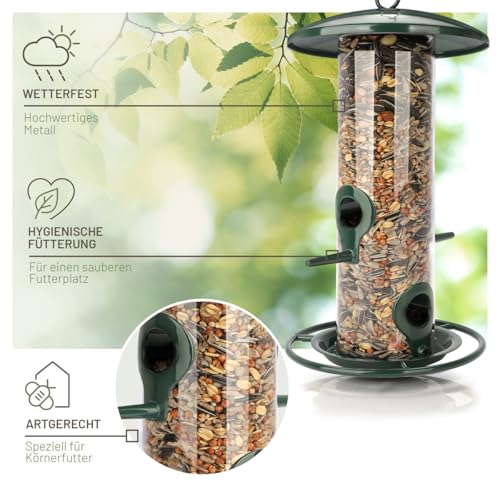 wildtier liebe Körner Futtersäule, Vogelfutterspender 26cm, Grün - aus rostfreiem Metall I Vogel-Futterstation, Vogelfutter-Säule, Wildvögel Futtersilo I Ganzjährige Vogelfütterung