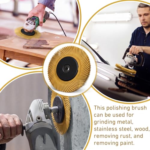Image of Sieral 80# Radial Bristle Brush, 6 in x 1 /2 in x 1 in, Nylon Bristle Disc with Adaptor for Metal Polishing & Rust Removal (Yellow)