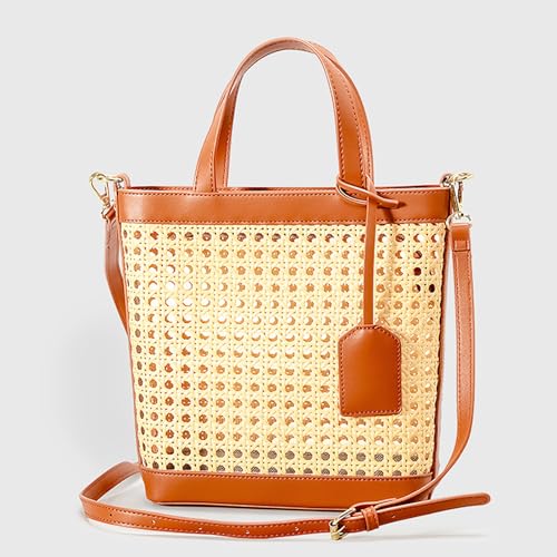 Bolso playa bambú trenzado cuero ajustable mujer miniatura 5